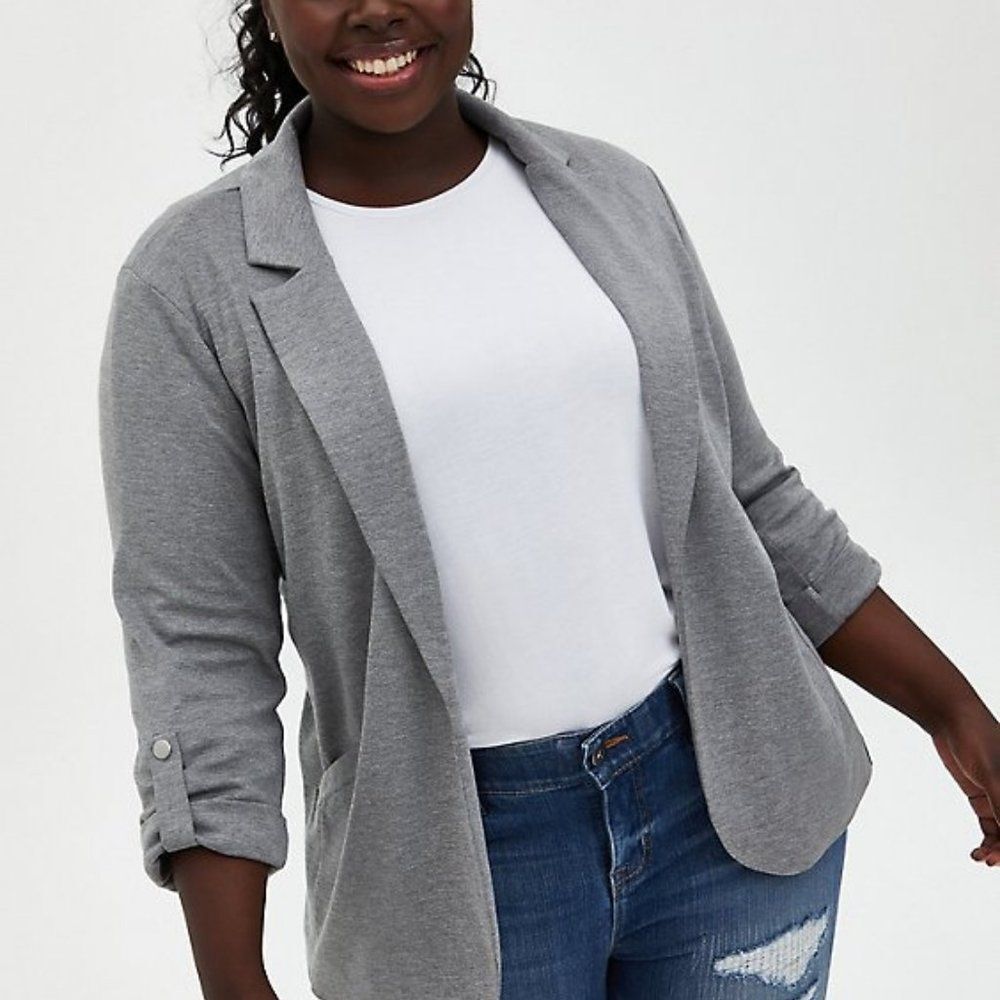 Torrid Heather Gray Jersey Roll Sleeve Longline Blazer 1 1X